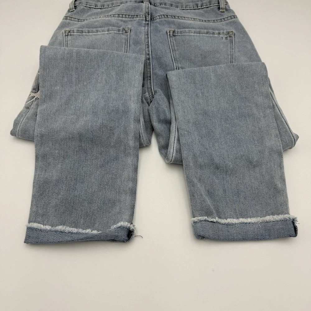 Girls Denim Pants Butterfly Embroidered Size 10 Cuffed Straight Leg Light‎ Wash